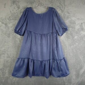 Wanderlux Dress Womens‎ Blue L Mini Tiered A-Line Short Sleeve Cut Out New
